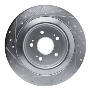 Acura TLX Brake Rotor (1) - Rear Right - R1 Concepts - Drilled & Slotted - Silver - `21-`25
